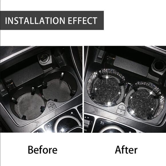 Black Bling Rhinestone Car Coasters for Cup Holder 2 Pack - Picture 3 of 6